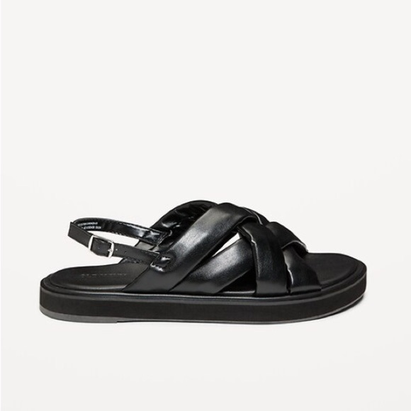 NWT Women’s Black Puffy Cross-Strap Flatform Sandals size 8‎ - Picture 2 of 7